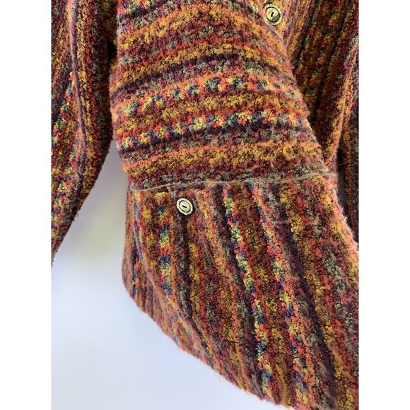 BOGO Canvasbacks Plush Knit Jacket Multi Stripe Pattern Button Shoulder Pads L - Picture 4 of 14